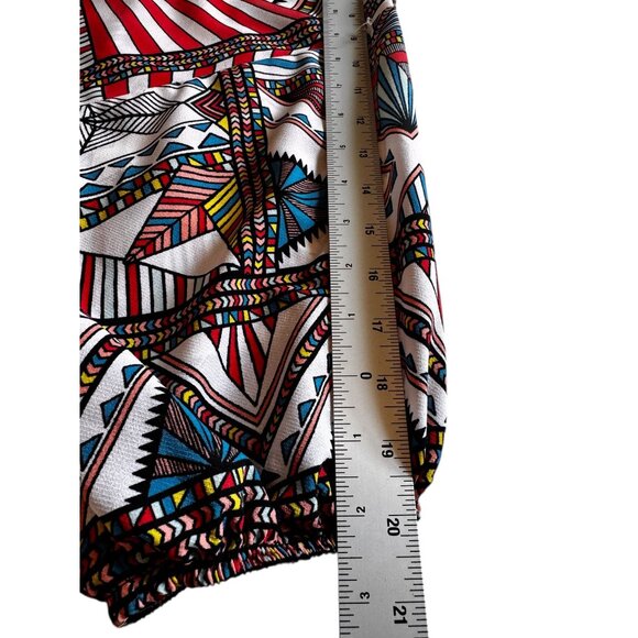 Gibson Latimer Womens S Tribal Geometric Print Top With Red Trim & Tassels Boho - Picture 9 of 10